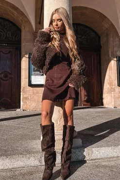 Kozaki Ocieplane|Kozaki Na Szpilce></noscript>Boto Marszczone Kozaki Na Szpilce Z Eko Zamszu Ocieplane Czekoladowe Mavella Brązowy