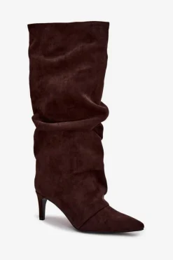 Kozaki Ocieplane|Kozaki Na Szpilce></noscript>Boto Marszczone Kozaki Na Szpilce Z Eko Zamszu Ocieplane Czekoladowe Mavella Brązowy