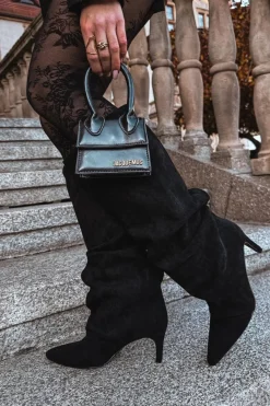 Kozaki Ocieplane|Kozaki Na Szpilce></noscript>Boto Marszczone Kozaki Na Szpilce Z Eko Zamszu Ocieplane Czarne Mavella Czarny