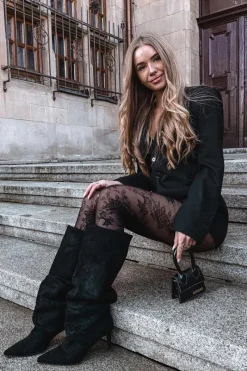 Kozaki Ocieplane|Kozaki Na Szpilce></noscript>Boto Marszczone Kozaki Na Szpilce Z Eko Zamszu Ocieplane Czarne Mavella Czarny