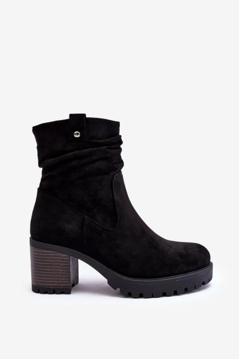 Sale Marszczone Zamszowe Botki Czarne Melseo Damskie Czarne Botki|Botki Zimowe Damskie