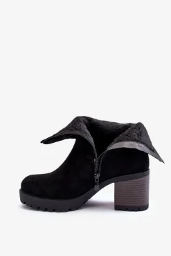 Sale Marszczone Zamszowe Botki Czarne Melseo Damskie Czarne Botki|Botki Zimowe Damskie