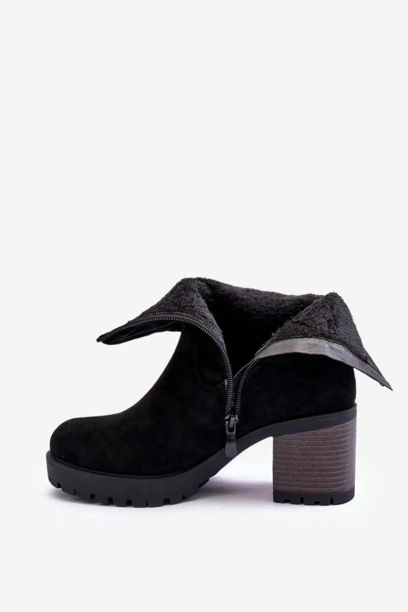 Sale Marszczone Zamszowe Botki Czarne Melseo Damskie Czarne Botki|Botki Zimowe Damskie
