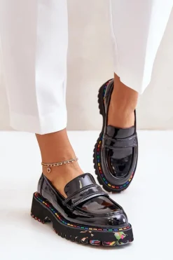 New Boto Masywne Mokasyny Damskie Lakierowane Artiker 55C0489 Czarne