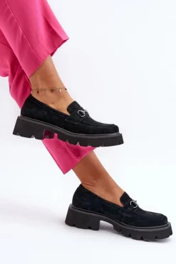 Buty damskie Vinceza Masywne Mokasyny Damskie Zamszowe Czarne Neloria Czarny