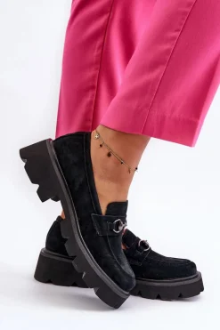 Buty damskie Vinceza Masywne Mokasyny Damskie Zamszowe Czarne Neloria Czarny