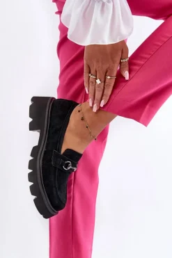 Buty damskie Vinceza Masywne Mokasyny Damskie Zamszowe Czarne Neloria Czarny