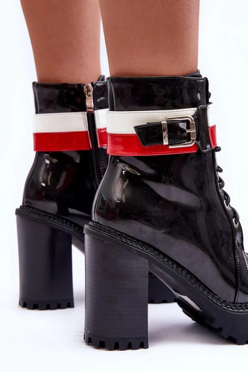 Botki Na Słupku|Czarne Botki>Boto Masywne Skórzane Botki Na Słupku Czarne Adrijana