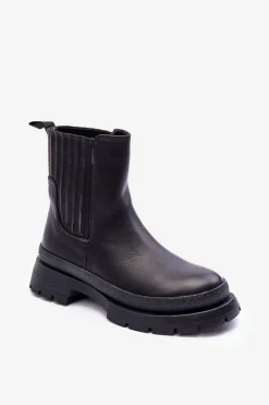 Czarne Botki|Botki Płaskie>Boto Masywne Skórzane Botki Sztyblety Czarne Rosan