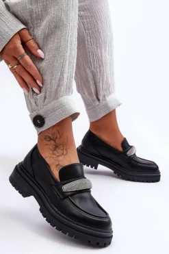 Boto Masywne Skórzane Mokasyny Z Ozdobą Czarne Aricka