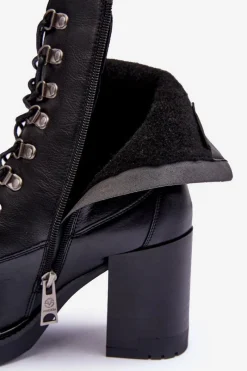 Hot Buty damskie Vinceza Masywne Sznurowane Botki Na Słupku Czarne Lathia