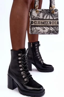 Hot Buty damskie Vinceza Masywne Sznurowane Botki Na Słupku Czarne Lathia