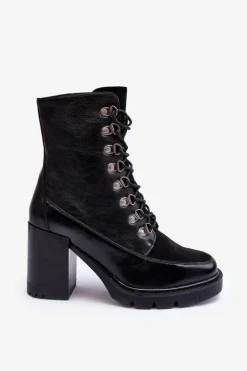 Hot Buty damskie Vinceza Masywne Sznurowane Botki Na Słupku Czarne Lathia