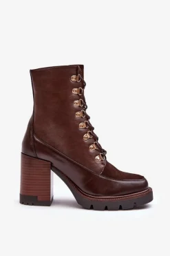 New Masywne Sznurowane Botki Na Słupku Brązowe Lathia Damskie Botki Na Słupku|Brązowe I Beżowe Botki