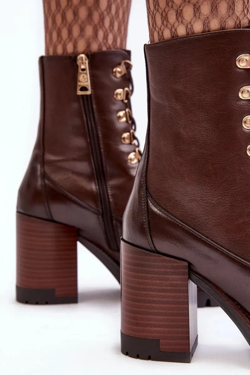 New Masywne Sznurowane Botki Na Słupku Brązowe Lathia Damskie Botki Na Słupku|Brązowe I Beżowe Botki