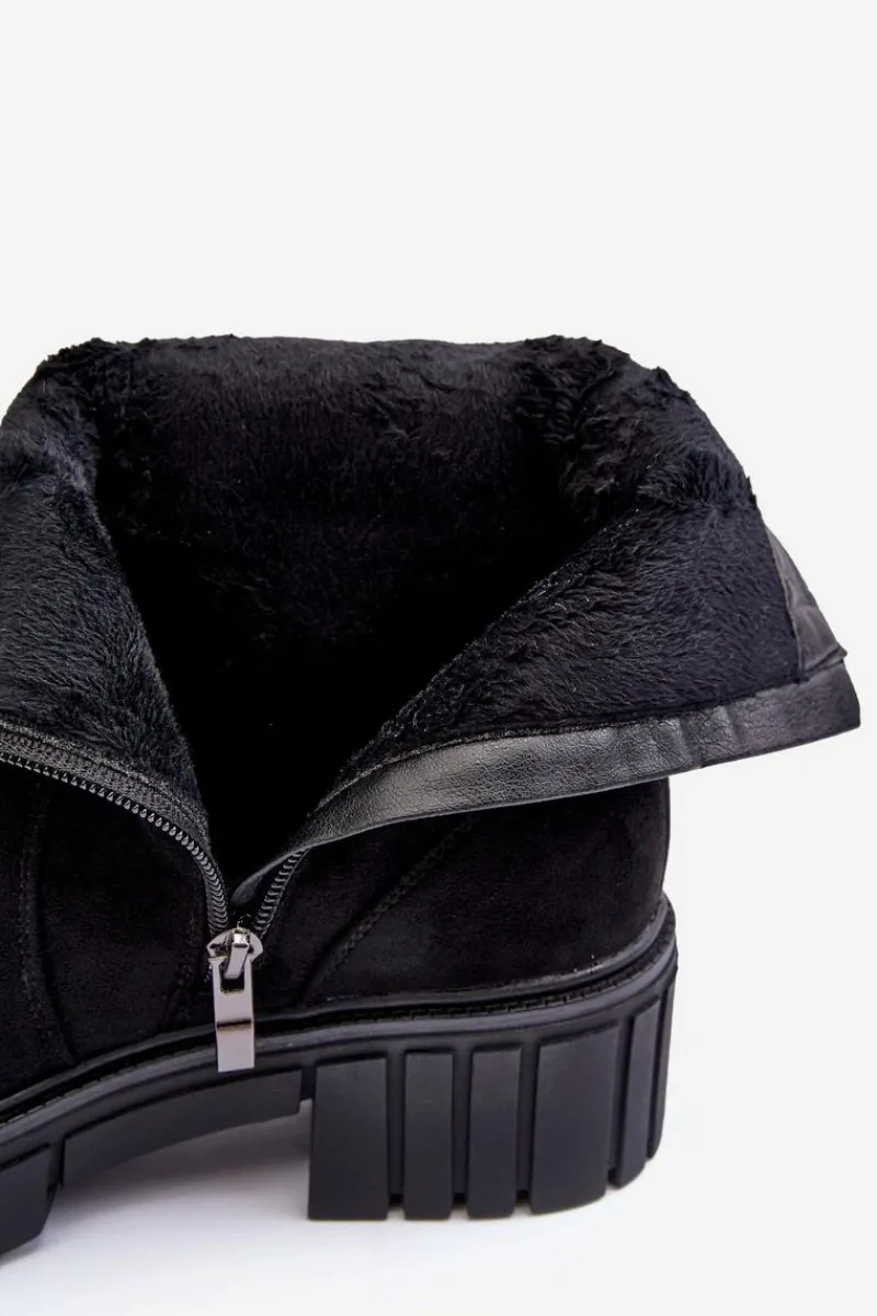 Best Boto Masywne Zamszowe Botki Damskie Na Płaskim Obcasie Czarne Lunai