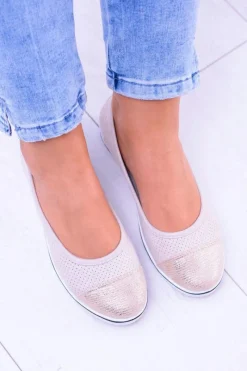 Clearance Boto Materiałowe Beżowe Baleriny Na Koturnie Elleni