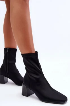 Botki Wiosenne|Botki Na Słupku>Boto Materiałowe Botki Na Suwak Czarne Amisa