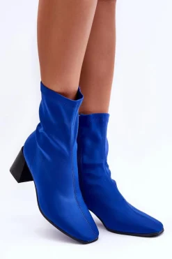 Sale Boto Materiałowe Botki Na Suwak Niebieskie Amisa