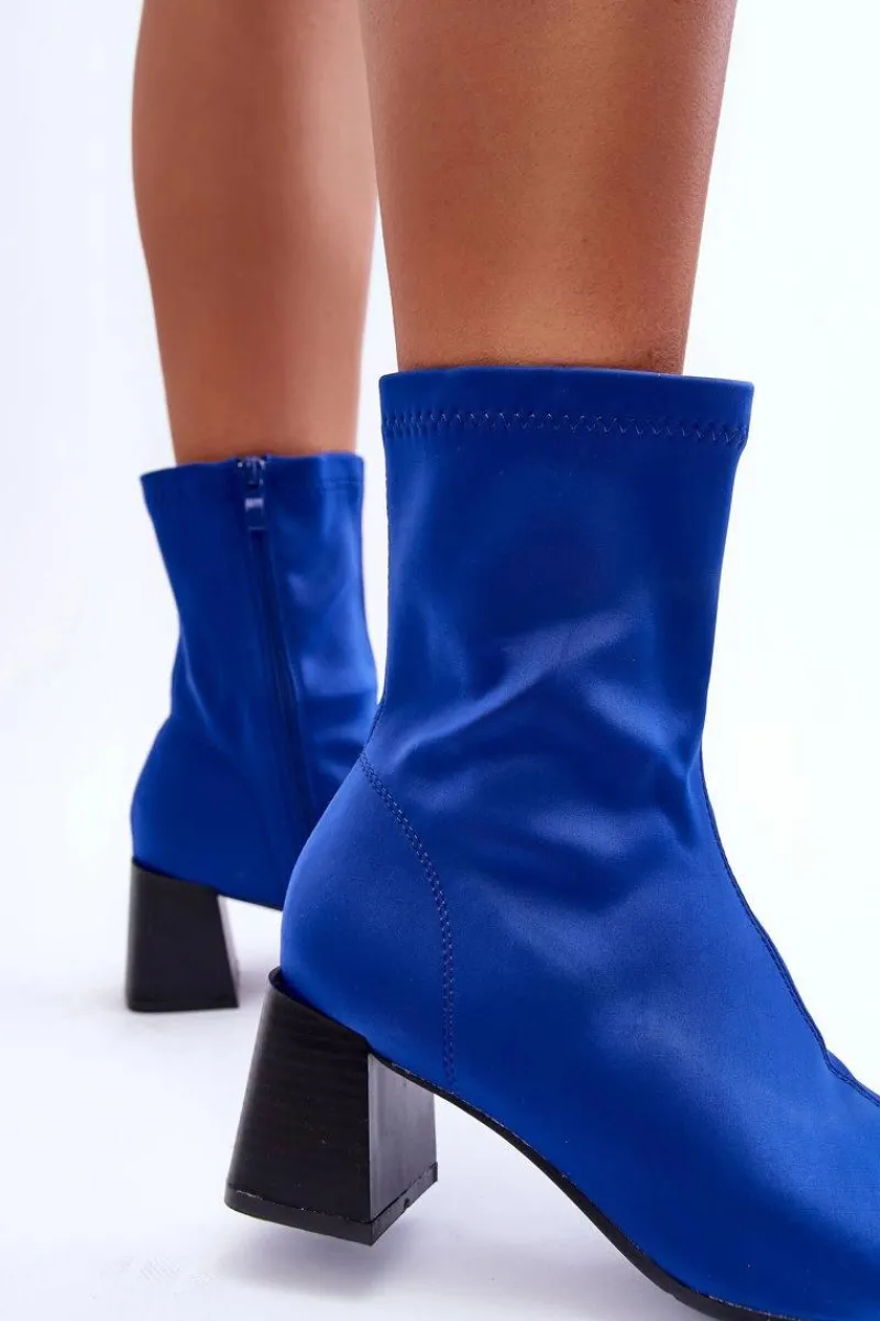 Sale Boto Materiałowe Botki Na Suwak Niebieskie Amisa