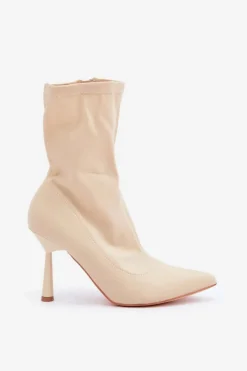 New Boto Materiałowe Botki Na Szpilce Jasnobeżowe Amune Beżowy