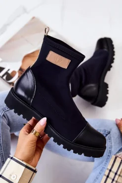 Discount Materiałowe Botki Wsuwane Nicole Czarne 2705 Damskie Botki Wiosenne|Czarne Botki