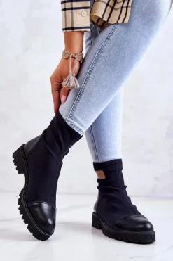 Discount Materiałowe Botki Wsuwane Nicole Czarne 2705 Damskie Botki Wiosenne|Czarne Botki