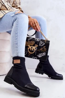 Discount Materiałowe Botki Wsuwane Nicole Czarne 2705 Damskie Botki Wiosenne|Czarne Botki