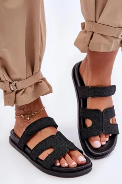 Klapki Na Platformie|Klapki Damskie Klasyczne>Boto Materiałowe Damskie Klapki Na Rzep Czarne Jose Czarny