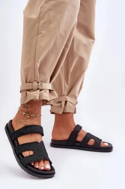 Klapki Na Platformie|Klapki Damskie Klasyczne>Boto Materiałowe Damskie Klapki Na Rzep Czarne Jose Czarny