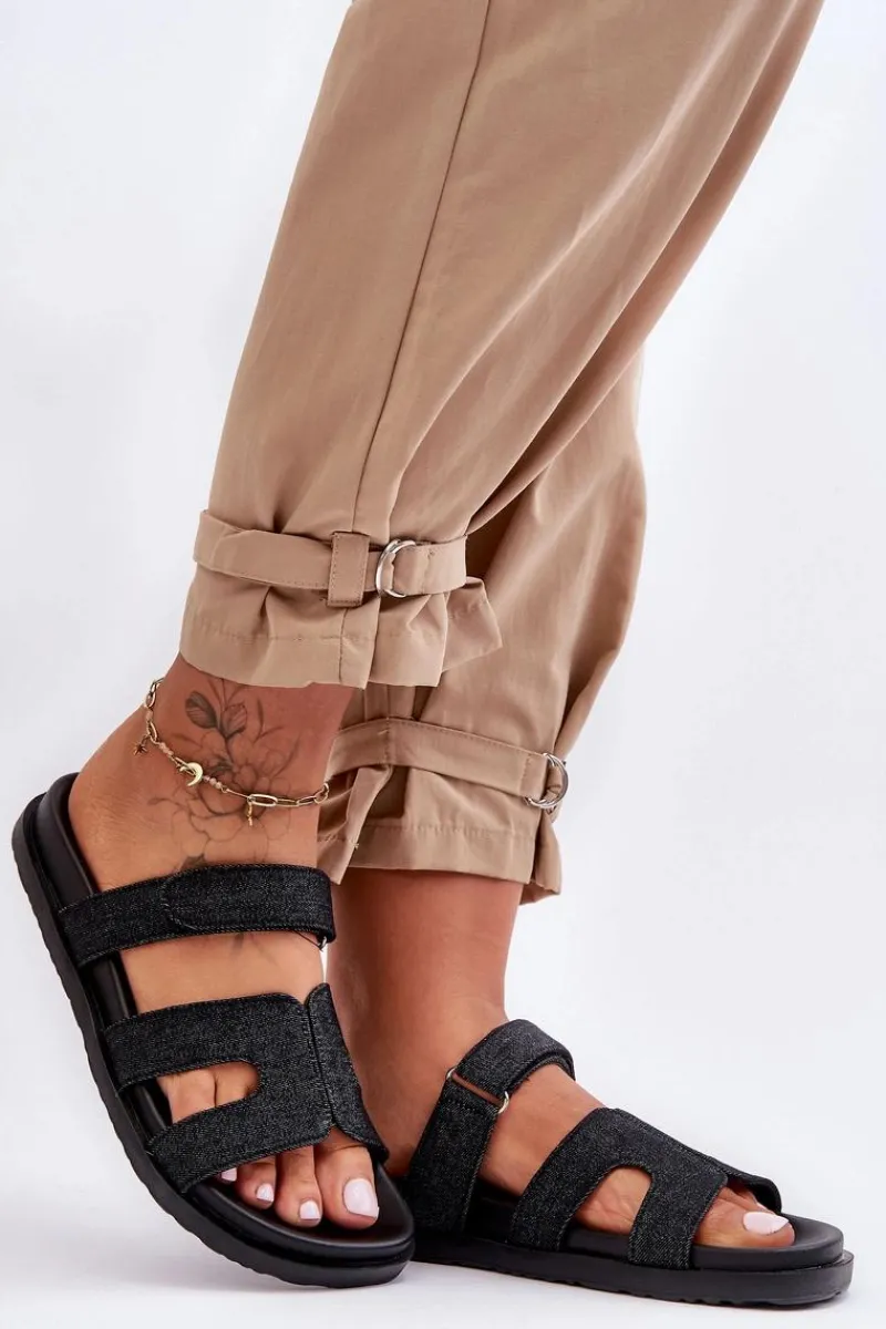 Klapki Na Platformie|Klapki Damskie Klasyczne>Boto Materiałowe Damskie Klapki Na Rzep Czarne Jose Czarny