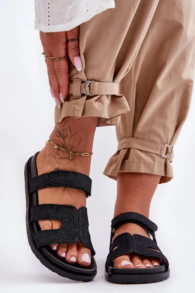 Klapki Na Platformie|Klapki Damskie Klasyczne>Boto Materiałowe Damskie Klapki Na Rzep Czarne Jose Czarny