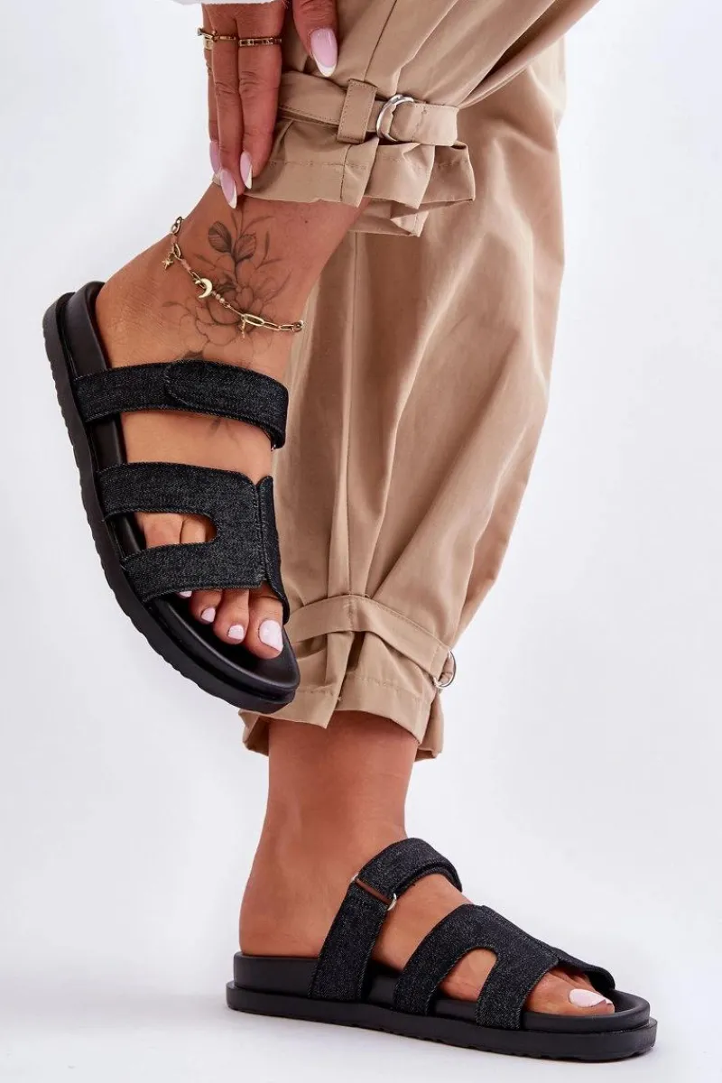 Klapki Na Platformie|Klapki Damskie Klasyczne>Boto Materiałowe Damskie Klapki Na Rzep Czarne Jose Czarny