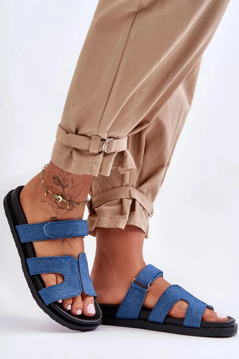 Klapki Na Platformie|Klapki Damskie Klasyczne>Boto Materiałowe Damskie Klapki Na Rzep Ciemnoniebieskie Jose