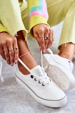 New Materiałowe Damskie Tenisówki Big Star KK274017 Białe Damskie Trampki Damskie Big Star|Trampki Damskie Niskie