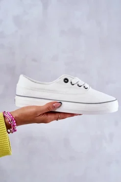 New Materiałowe Damskie Tenisówki Big Star KK274017 Białe Damskie Trampki Damskie Big Star|Trampki Damskie Niskie