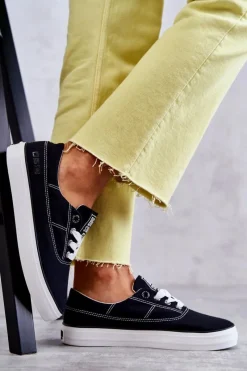 Discount Big Star Shoes Materiałowe Damskie Tenisówki Big Star KK274019 Czarne Czarny