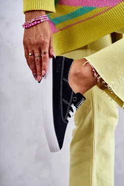 Discount Big Star Shoes Materiałowe Damskie Tenisówki Big Star KK274019 Czarne Czarny