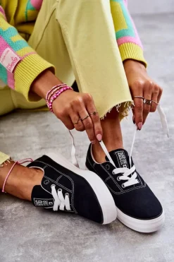 Discount Big Star Shoes Materiałowe Damskie Tenisówki Big Star KK274019 Czarne Czarny