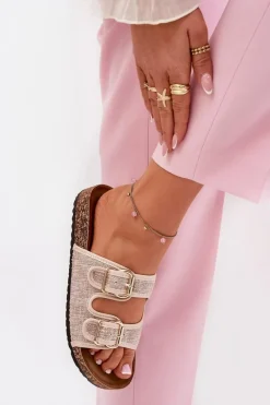 Best Boto Materiałowe Klapki Damskie Na Korkowej Platformie Z Klamrami Beżowe Osoffe Beżowy