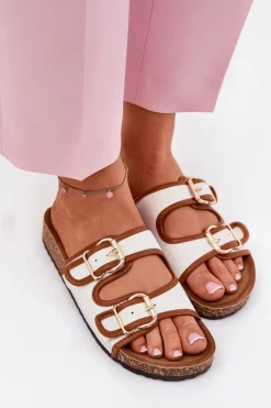 Best Materiałowe Klapki Damskie Na Korkowej Platformie Z Klamrami Białe Osoffe Damskie Klapki Korkowe|Klapki Damskie Klasyczne