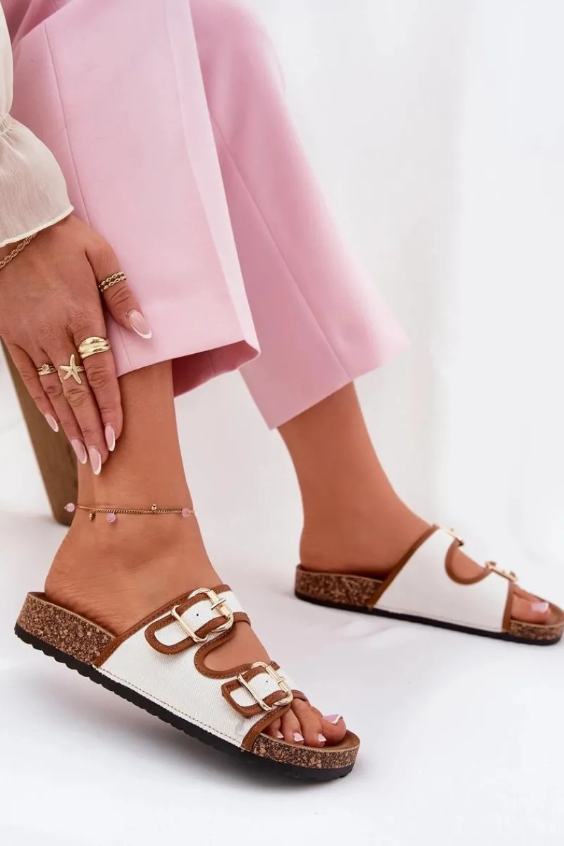 Best Materiałowe Klapki Damskie Na Korkowej Platformie Z Klamrami Białe Osoffe Damskie Klapki Korkowe|Klapki Damskie Klasyczne