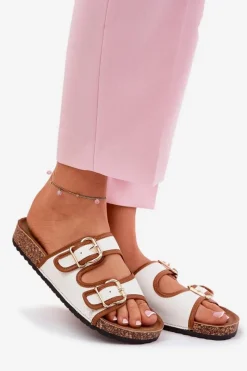 Best Materiałowe Klapki Damskie Na Korkowej Platformie Z Klamrami Białe Osoffe Damskie Klapki Korkowe|Klapki Damskie Klasyczne