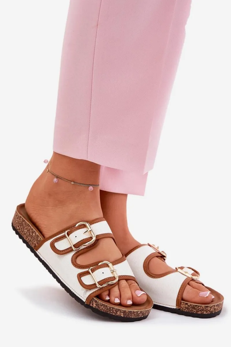 Best Materiałowe Klapki Damskie Na Korkowej Platformie Z Klamrami Białe Osoffe Damskie Klapki Korkowe|Klapki Damskie Klasyczne