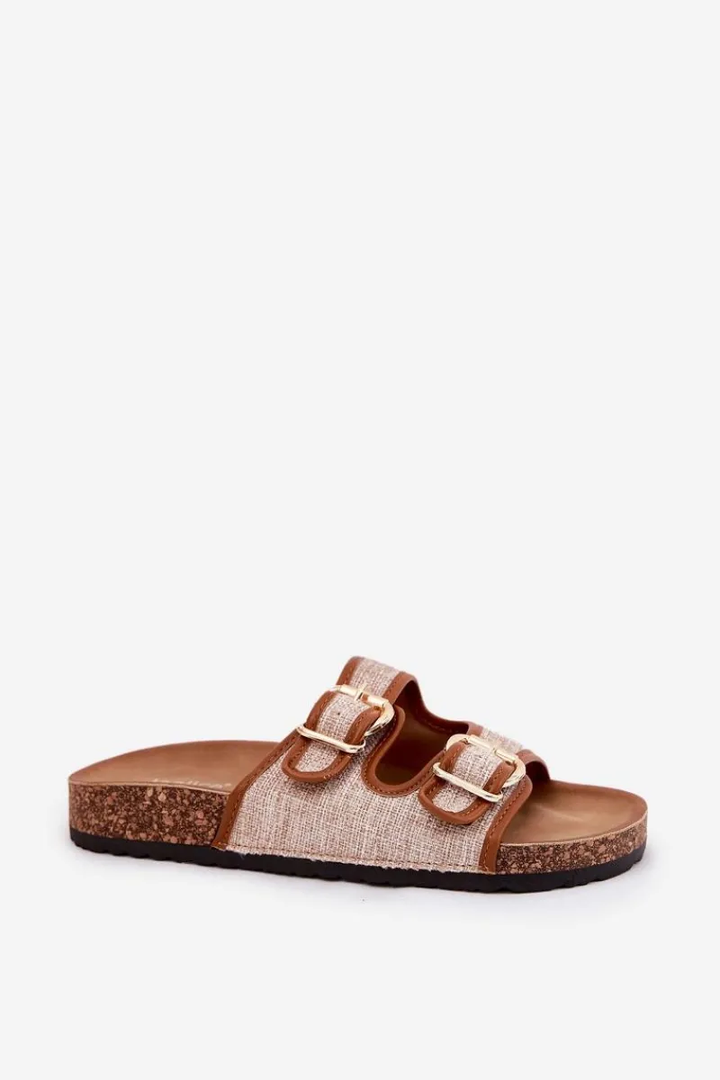 Klapki Korkowe|Klapki Na Platformie>Boto Materiałowe Klapki Damskie Na Korkowej Platformie Z Klamrami Camel Osoffe Brązowy