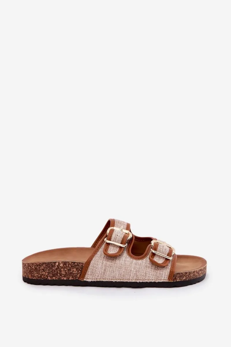 Klapki Korkowe|Klapki Na Platformie>Boto Materiałowe Klapki Damskie Na Korkowej Platformie Z Klamrami Camel Osoffe Brązowy