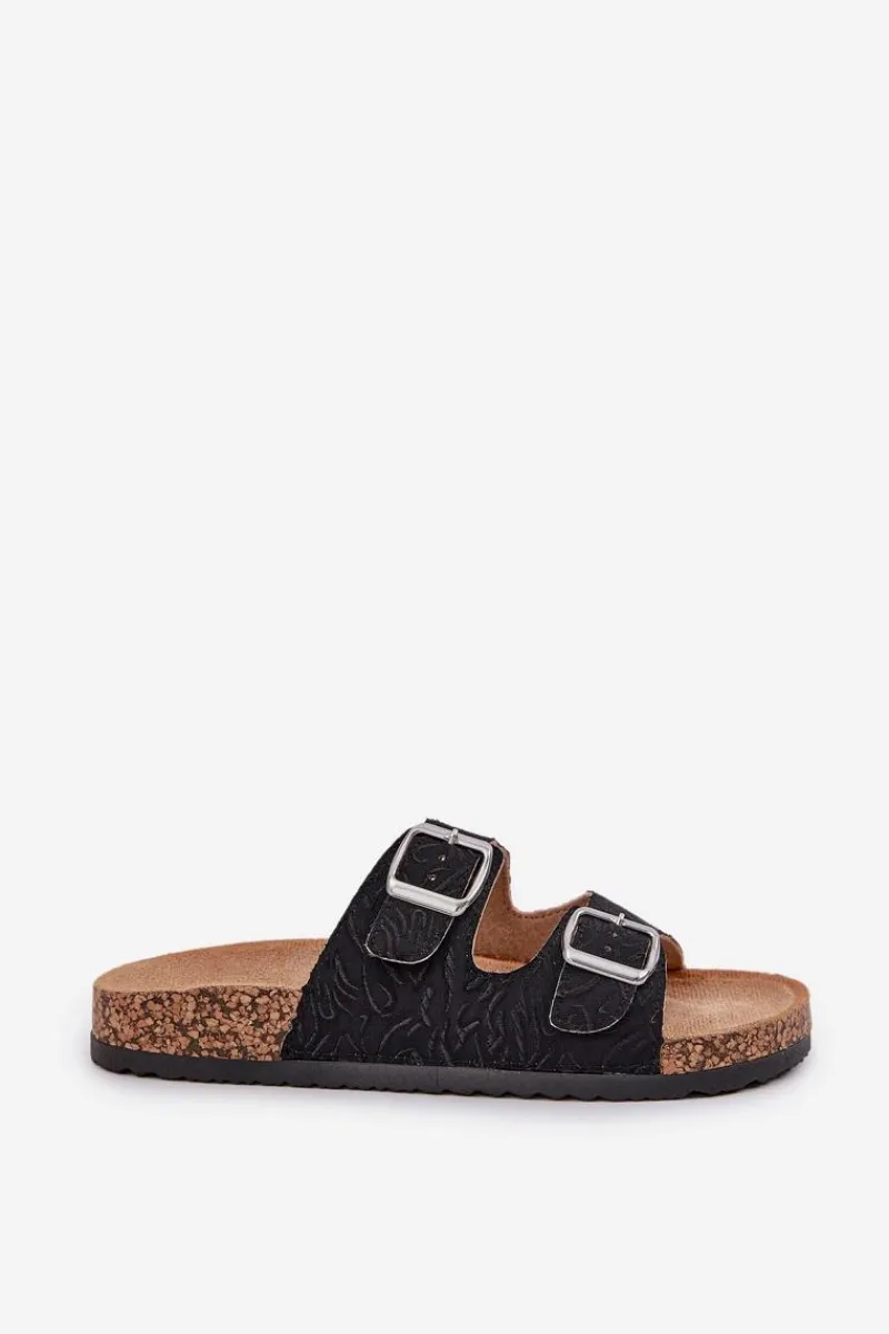 Klapki Korkowe|Klapki Na Platformie>Boto Materiałowe Klapki Na Korkowej Podeszwie Z Klamrami Czarne Atera Czarny