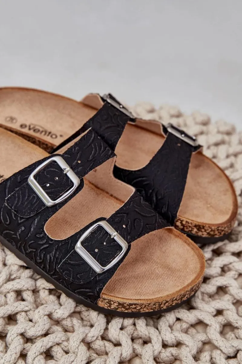 Klapki Korkowe|Klapki Na Platformie>Boto Materiałowe Klapki Na Korkowej Podeszwie Z Klamrami Czarne Atera Czarny