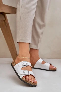 Online Boto Materiałowe Klapki Na Korkowej Podeszwie Z Klamrami Jasnoszare Atera