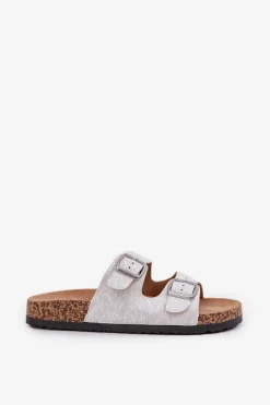 Online Boto Materiałowe Klapki Na Korkowej Podeszwie Z Klamrami Jasnoszare Atera